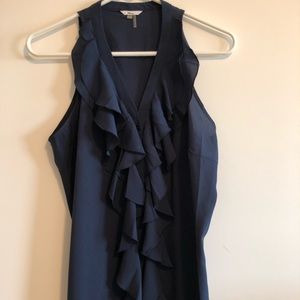 Milano Navy Sleeveless Top with Ruffles